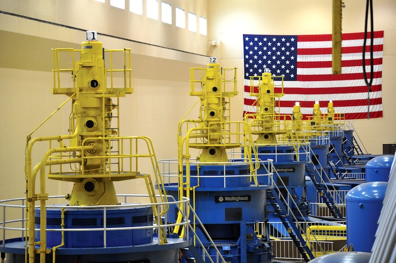 Power-generating units at Lower Granite Lock and Dam near Pomeroy, Wash. in February 2010. The powerhouse has six 135,000-kilowatt units.