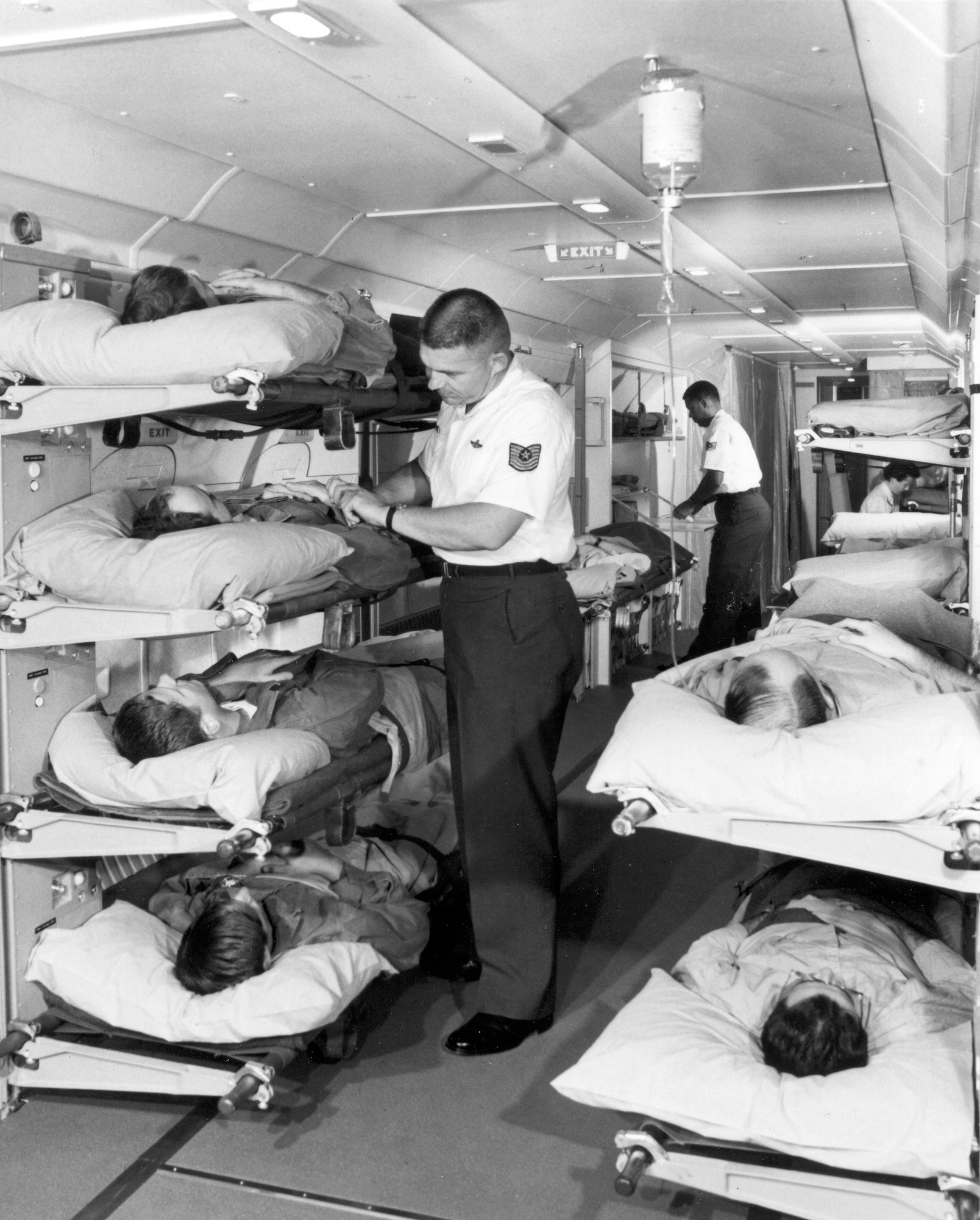 The C-9A, which debuted in 1968, prepares for a mission at Scott Air Force Base, Ill. The Aircraft was the U.S. Air Force’s designated aeromedical evacuation aircraft that was capable of transporting more patients than previous aircraft. It was able to carry up to 40 patients, either litter or ambulatory, and was fitted with hydraulic folding ramps to easily move litter patients on and off the aircraft. (U.S. Air force photo)