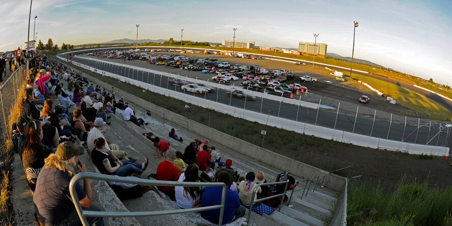 An overall view of the oval track at The Spokane County Raceway in Airway Heights, Wash., June 15, 2012. The Spokane County Raceway also hosts drag races on the strip just across from the track. (U.S. Air Force photo by Airman 1st Class Ryan Zeski/Released)