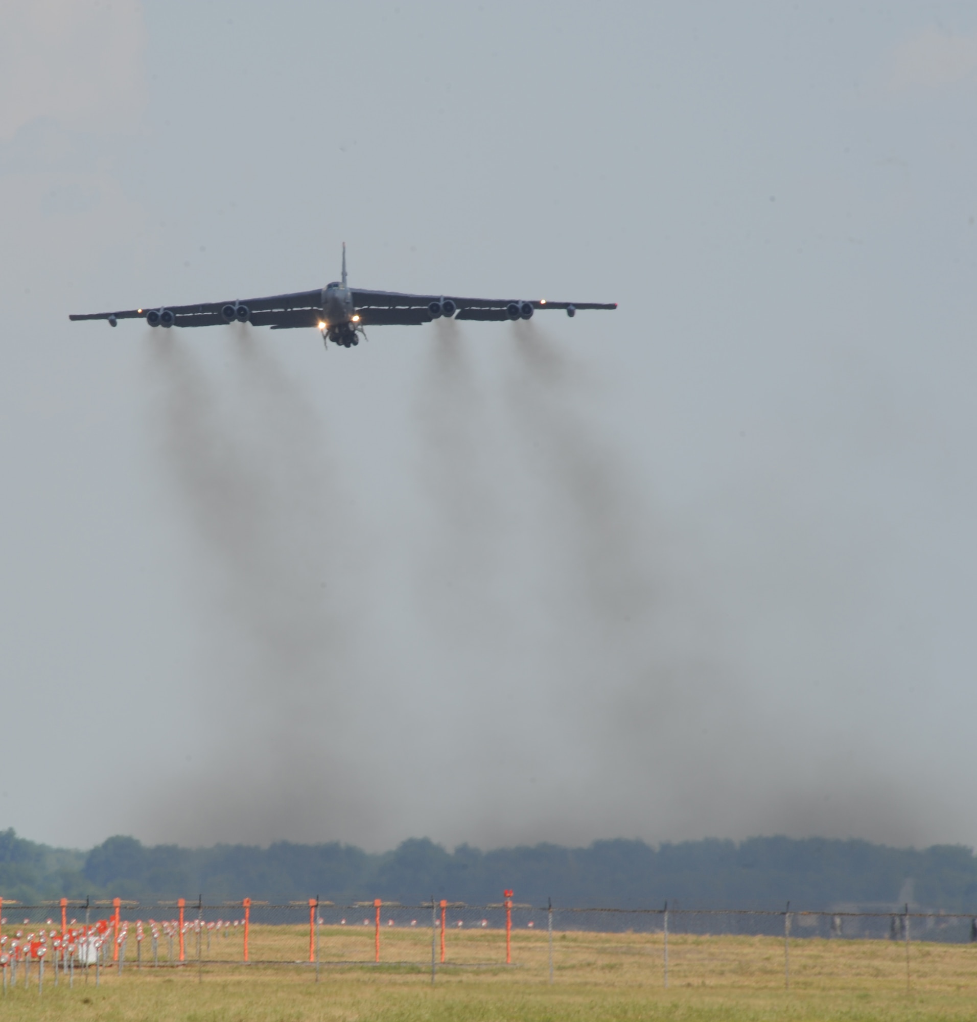 A B-52H Stratofortress takes-off during an exercise at Barksdale Air Force Base, La., June 5. Exercises are used to prepare the 2nd Bomb Wing for inspections and helps the wing maintain a state of readiness in order to complete its mission. (U.S. Air Force photo/Airman 1st Class Benjamin Gonsier)(RELEASED)