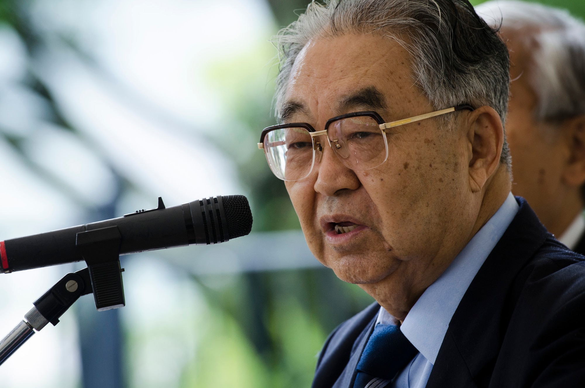 SHIZUOKA, Japan -- Dr. Hiroya Sugano gives closing remarks during a B-29 memorial ceremony on Mount Shizuhata, Shizuoka, Japan, June 16, 2012. Sugano has organized the ceremony since the death of the founder, Fukumatsu Ito. (U.S. Air Force photo by Tech. Sgt. Samuel Morse)