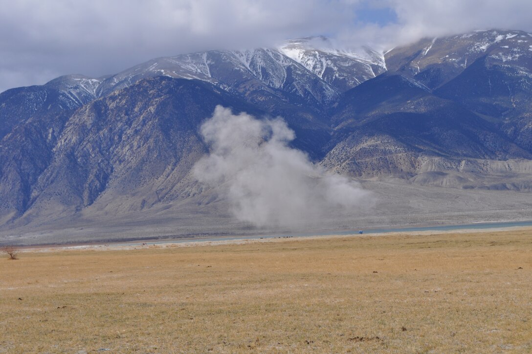 WALKER LAKE, Nev. — Smoke visible during demilitarization in place of munitions exposed by receeding waters of Walker Lake.