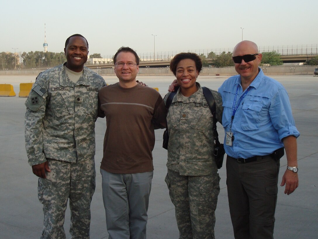 From left, Lt. Col. Anthony Mitchell, officer in charge, Iraq Area Office; Joseph Zaraszczak, Middle East District branch chief; Maj. Andrea Peters, deputy officer in charge; and Bryton Johnson, Transatlantic Division FMS program manager.
