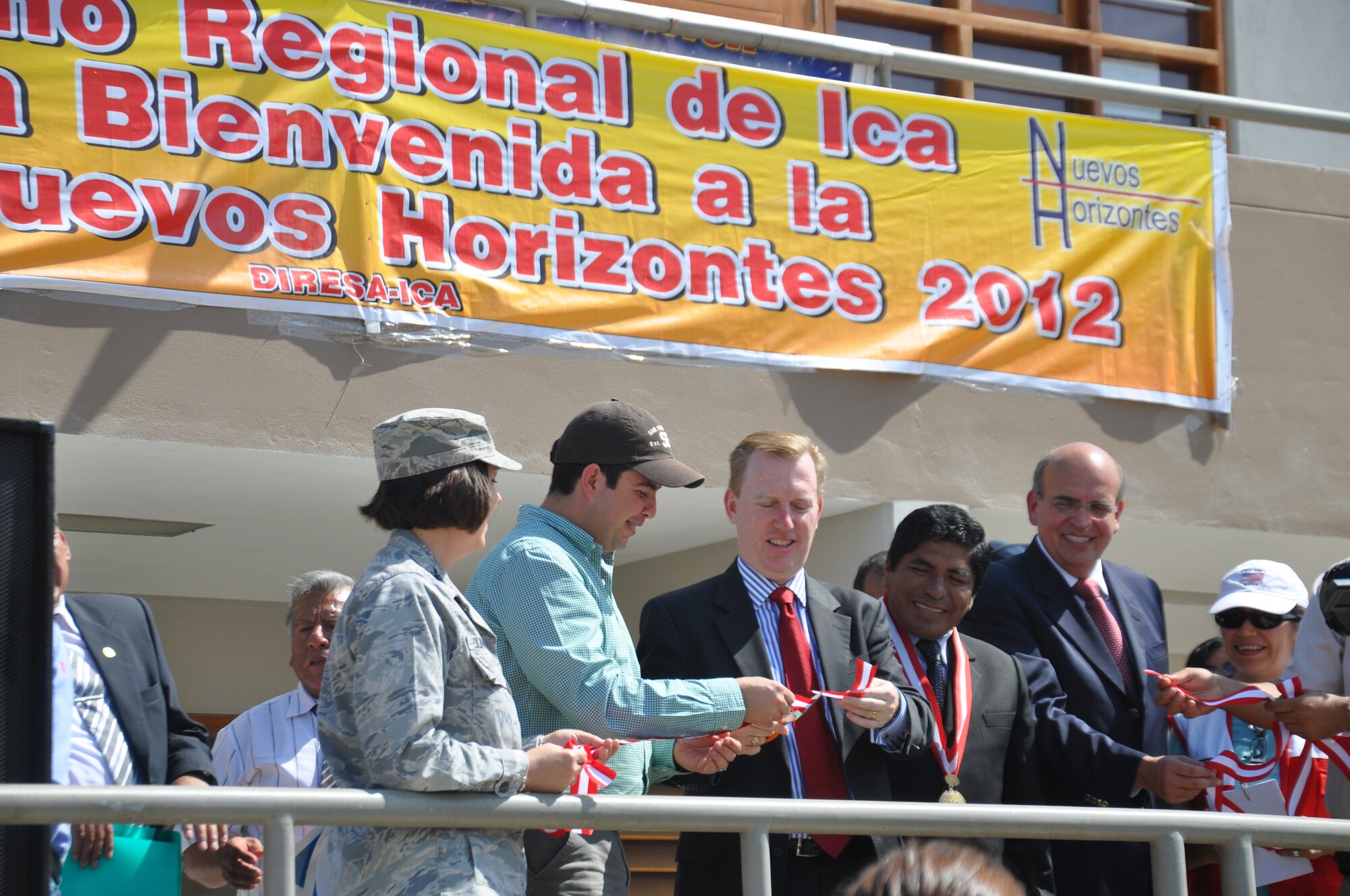 SAN CLEMENTE, Peru—Senior  government officials from the Peruvian defense and health ministries as well as the deputy chief of mission at the U.S. embassy Lima cut a ribbon to inaugurate New Horizons medical activities in Peru June 19 . The ceremony was followed by a tour of the medical training exercise and community health clinic being held here at a local school house. The U.S. Southern Command-sponsored New Horizons exercise offers U.S. and Peruvian military medical personnel to train and work together while providing free medical services to about 30,000 Peruvians over the coming two months.  (U.S. Air Force photo by: Capt. Candace N. Park/released)