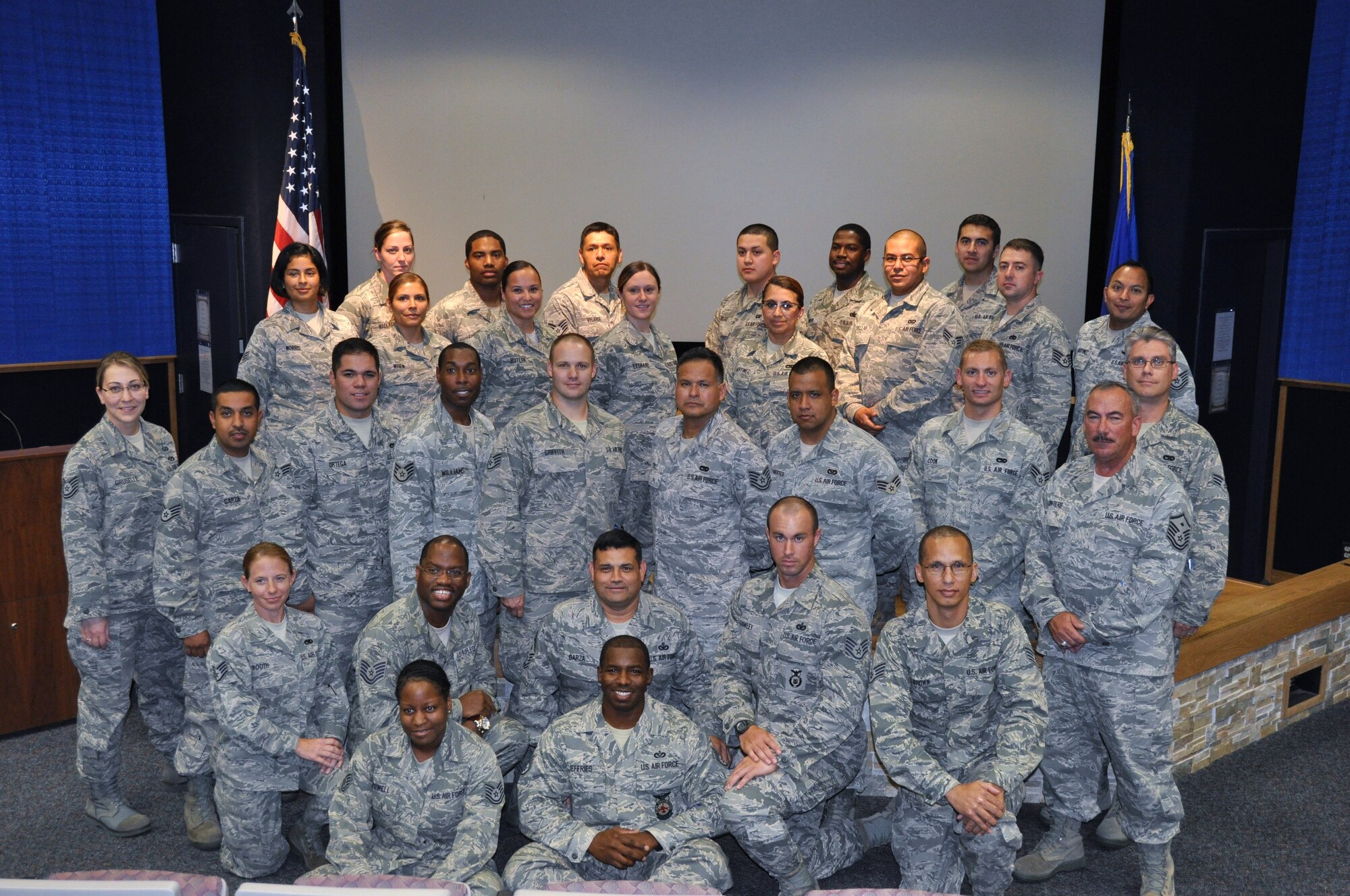 Airmen from the NonCommissioned Officers' Leadership Development Course with their instructors and 433rd Airlift Wing Command Chief Emil Garza commemorate the conclusion of the course on June 22, 2012 at Joint Base San Antonio-Lackland, Texas. The NCOLDC is a 10-day curriculum immersing the Airmen in lessons about leadership, management and communications. Attendees between the ranks of senior airman and technical sergeant participate in the course. Phase one of the course incorporates leadership, management and military heritage. Phase two includes communication, time management and effective writing. 
(U.S. Air Force photo/Tech Sgt. Carlos J. Trevino)
