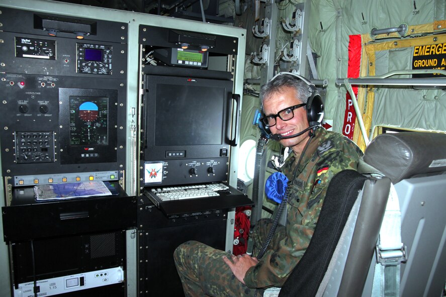 Lt. Col. Max Kronenbitter, German Luftwaffe, enjoys a flight aboard a 403rd Wing WC-130J; he also flew with the 815th Airlift Squadron aboard their C-130J-30. Kronenbitter was one of two officers hosted by the 403rd Wing as part of the Department of Defense Reserve Officer Foreign Exchange Program. The purpose of the DoD ROFEP is to provide National Guard and Reserve officers training associated with mobilization duties while enhancing their ability to work and communicate with the military individuals of the host nation. To learn more about the program visit the DoD ROFEP website at http://ra.defense.gov/programs/rtm/rofep.html. (photo courtesy of Lt. Col.Thomas Vauderwange)