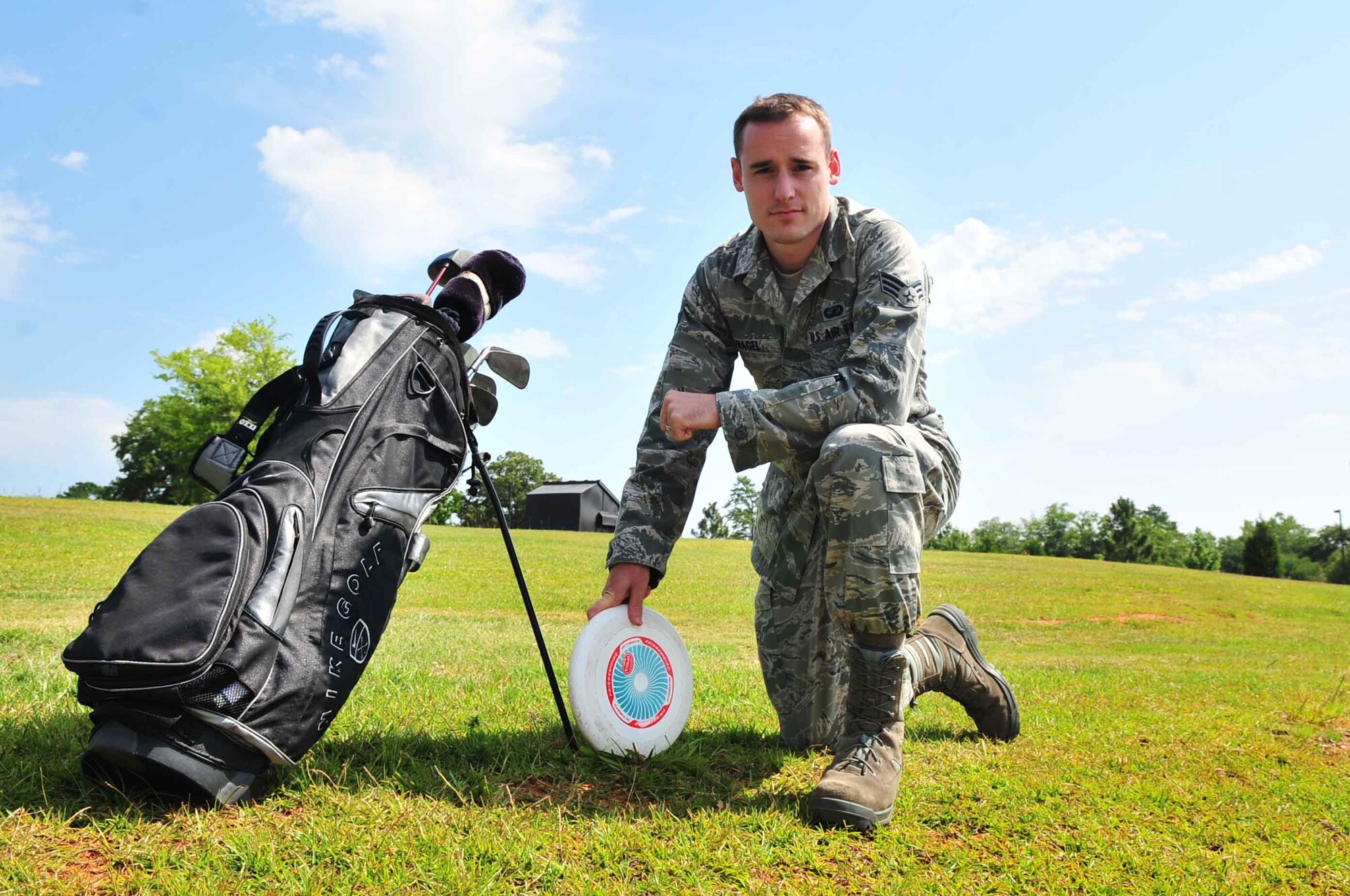 U.S. Air Force Senior Airman Eric Nagel, 20th Contracting Squadron contracts administrator, poses for a photo, Shaw Air Force Base, S.C. June 22, 2012. Nagel enjoys playing frisbee and playing golf. Nagel is the Shaw Spotlight for the week of June 25 through 29.  (U.S. Air Force photo by Airman 1st Class Ashley L. Gardner/ Released)
