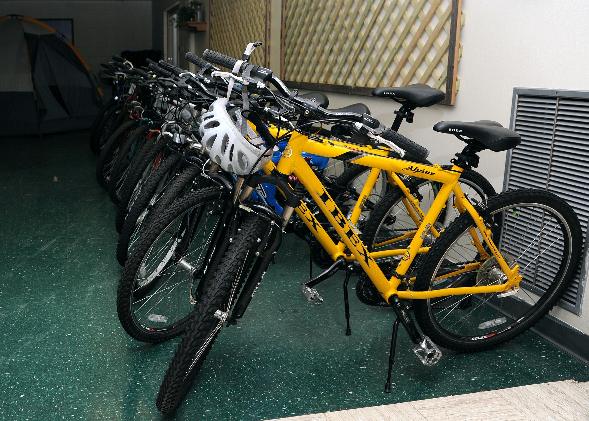 ALTUS AIR FORCE BASE, Okla. – An array of mountain bikes is available at the base Outdoor Recreation office. The base ODR office also provides rental equipment for a variety of outdoor activities such as camping, hunting, fishing, and gardening. (U.S. Air Force photo by Airman Klynne Pearl Serrano / 97th Air Mobility Wing Public Affairs / Released)