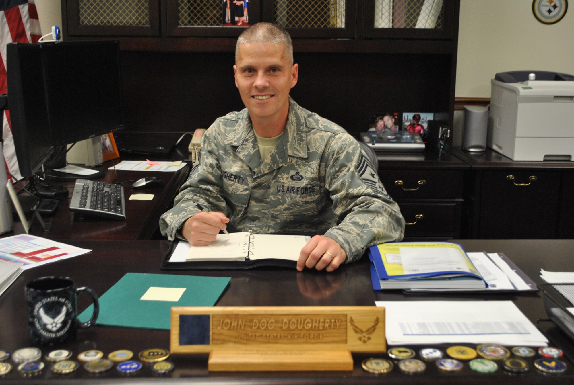KIRTLAND AFB, N.M. -- Chief Master Sergeant John A. Dougherty, Air Force Nuclear Weapons Center and 377th Air Base Wing command chief, is excited to be back at Kirtland AFB. Dougherty previously served at Kirtland AFB from 1985 to 1989. (Courtesy Photo)