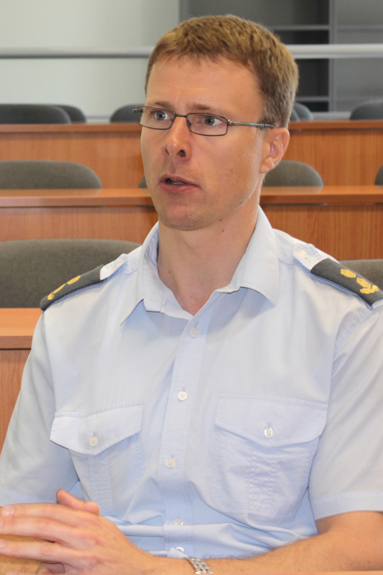 Lt. Col. Jaak Tarien is the chief of staff of the Estonian Air Force and a 1998 graduate of the U.S. Air Force Academy. Tarien said while at the Academy he learned that Estonia has “good allies. People who are willing to stand up for what is right, globally.“ Tarien made the comments June 14, 2012, during Saber Strike 2012, a multinational exercise based in Estonia. (Air National Guard photo by SSgt. Rachel Barton)