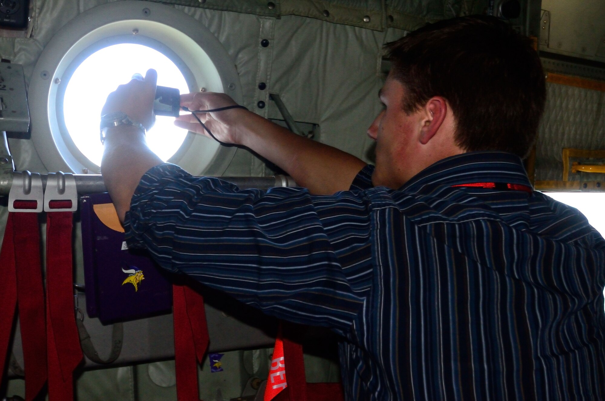 Students attending the Minnesota Aviation Career Education Camp get a chance to take a flight in a 934th Airlift Wing C-130 Hercules. Jonah Robles took a few minutes to get some photos as a momento of his flight. ACE Camp is a week-long, residential camp for high school students going into 10th through 12th grades. The camp allows students to explore many different careers in the aviation field, including piloting, air traffic control, engineering, and the military. Minneapolis-St. Paul Air Reserve Station, Minn. (U.S. Air Force photo by Tech. Sgt. Bob Sommer)
