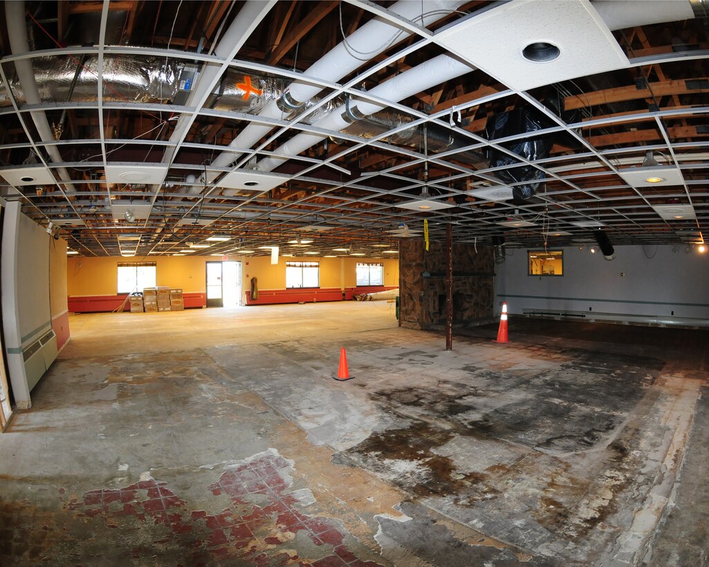 Everything is cleared out of the old Falcon Club on June 20, 2012 at the Niagara Falls Air Reserve Station, New York. The former all ranks club is currently being renovated to provide space for several 914th Force Support Squadron, Sustainment Services Flight, sections. The Sustainment Services Flight is temporarily operating out of a pre-WWII building that is slated for demolition upon completion of renovations.  Construction is expected to be completed in mid October of this year. (U. S. Air Force photo by Peter Borys)