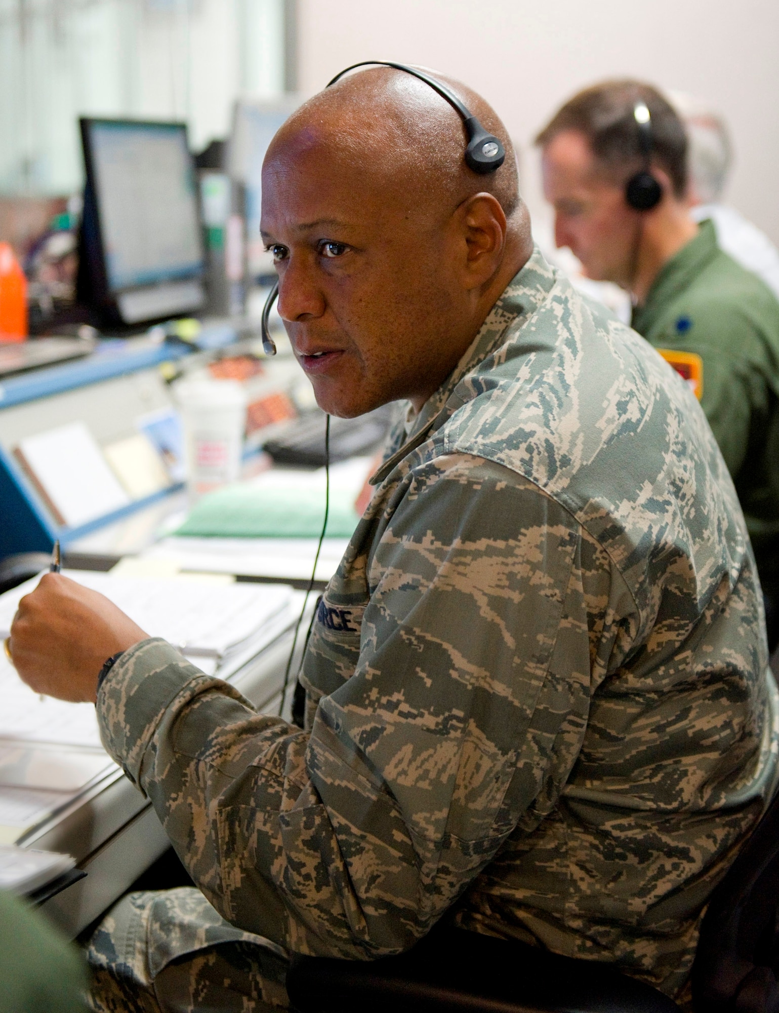 Brig. Gen. Anthony Cotton served as the Launch Decision Authority for Wednesday's NRO Launch at the Morrell Operations Center. To his right is Lt. Col. Brian Renga, 45th Launch Group deputy commander. (Photo by  Julie Dayringer)