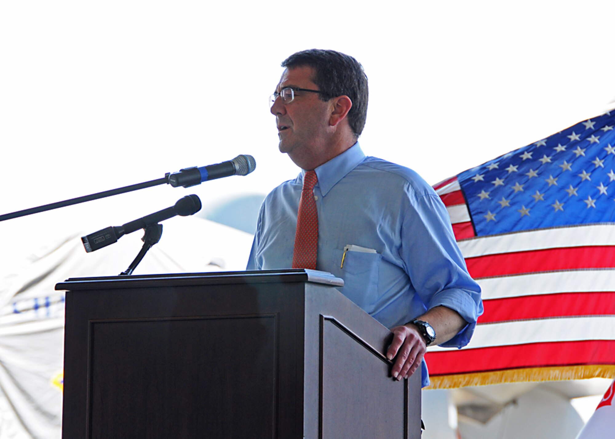 During a visit to Joint Base Charleston, S.C. June 18, Deputy Defense Secretary Ashton Carterr urged troop to consider the future. "What's the next challenge?" he asked. (U.S. Photo by Staff Sgt. Shane Ellis)