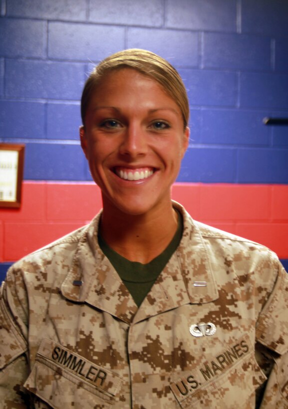 1st Lt. Sarah Simmler, the commander of 2nd Air Delivery Platoon, 2nd Marine Logistics Group, poses for a photo aboard Camp Lejeune, N.C., June 12, 2012. The Mullica Hill, N.J., native will be participating in the upcoming Armed Forces Triathlon at Point Mugu, Calif., June 23.