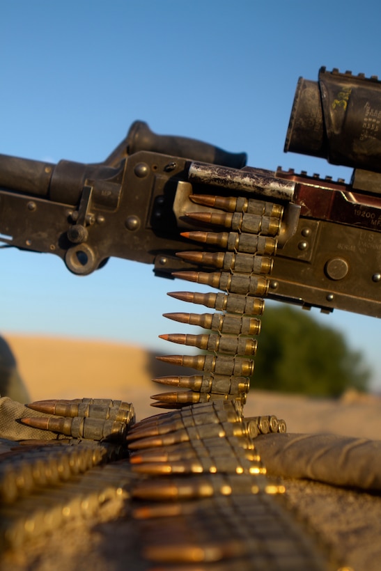 Rounds of a M240 machine gun are spread out over a compound roof, June 2, 2012. Lance Cpl. Christopher Yudin, a machinegunner with 2nd Battalion, 5th Marines, Regimental Combat Team 6, carries a M240 machinegun for his squad while he is deployed to Afghanistan.