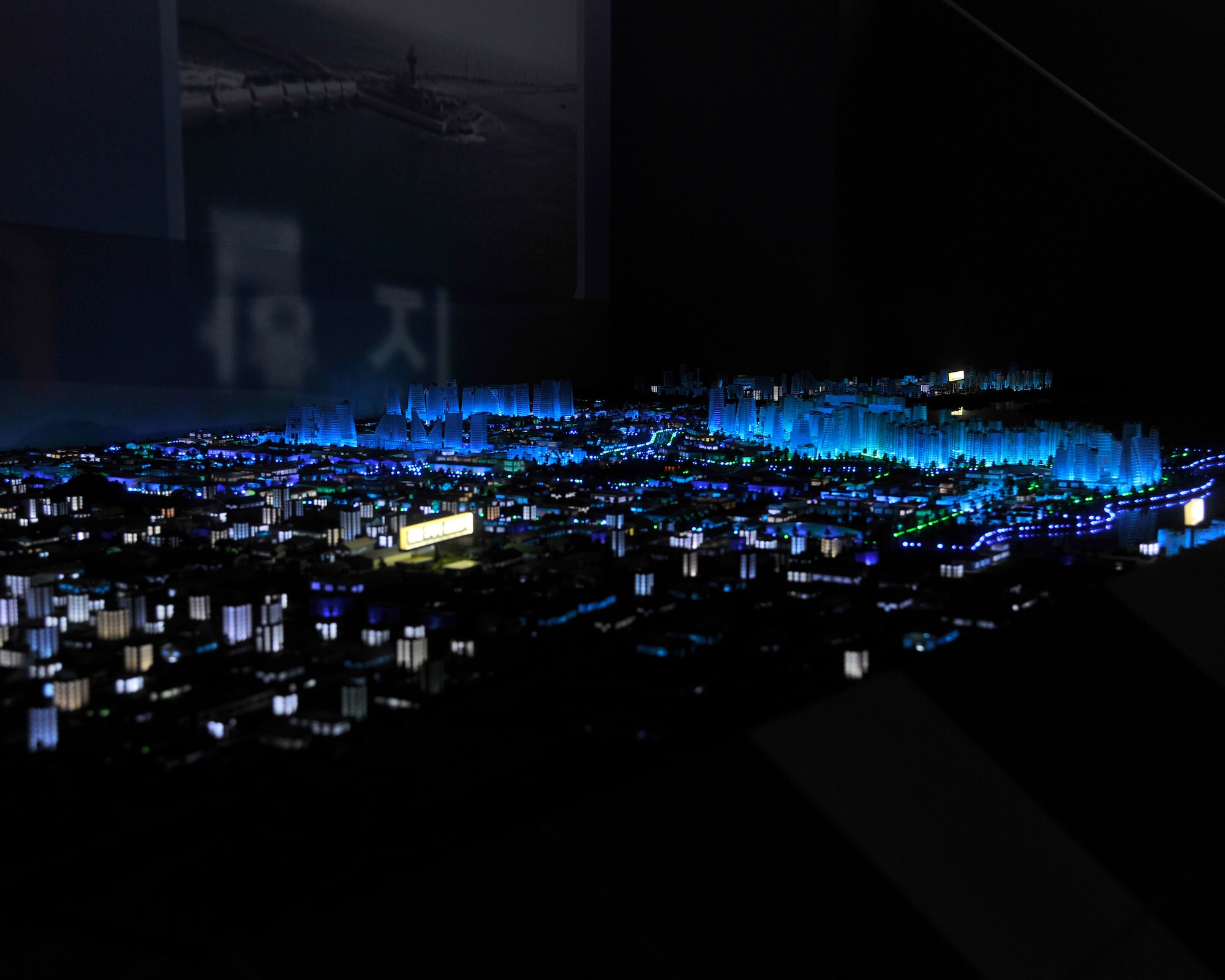 This model representation of the "Dream City" designed in Songdo City, Republic of Korea, is under construction and should be complete by the year 2030. It aims to become an Asian international hub that could rival Hong Kong or Singapore. (U.S. Air Force photo/Senior Airman Marcus Morris)