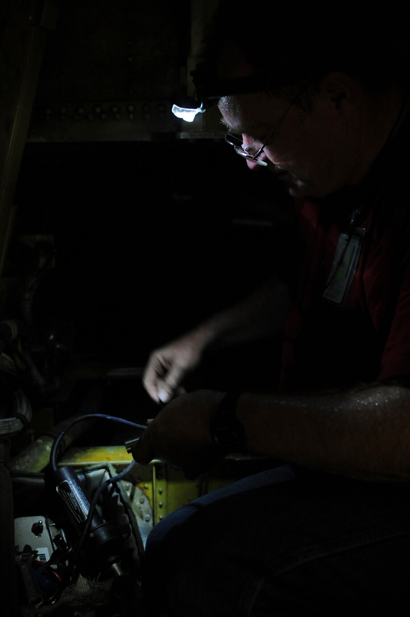 Tech. Sgt. James Sykes, 307th Aircraft Maintenance Squadron, accounts for all of his tools in the tail section of a B-52H Stratofortress on Barksdale Air Force Base, La., June 25. Sykes worked on the B-52's flare system to ensure the aircraft is mission ready and capable of deploying its defensive measures. (U.S. Air Force photo/Airman 1st Class Micaiah Anthony)(RELEASED)