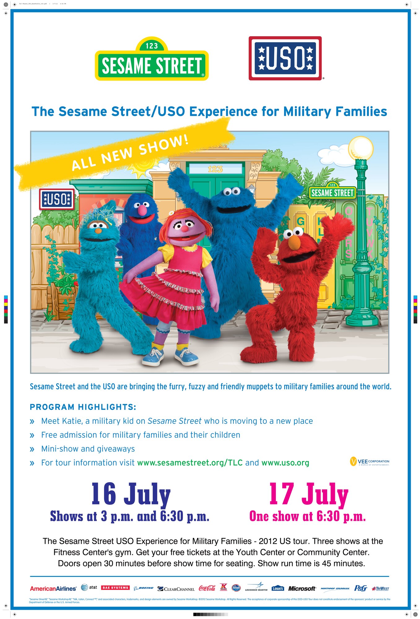 Thanks to the Untied Service Organization, characters from the popular children’s series Sesame Street will conduct live performances for youth at the base fitness center on July 16 and 17 at Mountain Home Air Force Base, Idaho. There will be a total of three free 45 minute acts, two on July 16 at 3 p.m. and another at 6:30 p.m., and lastly on July 17 at 6:30 p.m. for military families and their children. (Courtesy illustration)