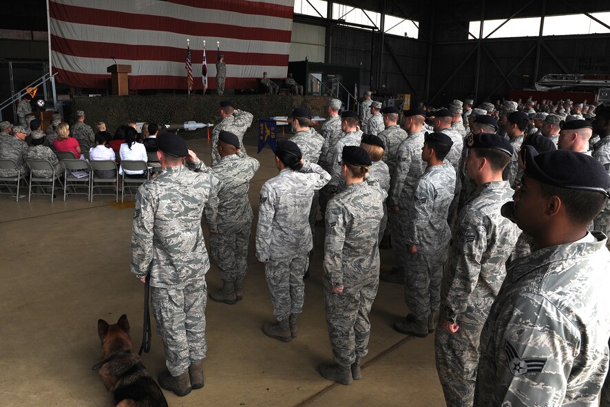Col. Suzanne Kumashiro receives her last salute as the 8th Mission Support Group commander during the change of command ceremony on Kunsan Air Base, Republic of Korea, June 22, 2012. Kushamiro handed command over to Col. Joseph Atkins, who is the wing's newest "Falcon." (U.S. Air Force photo/Staff Sgt. Rasheen A. Douglas)