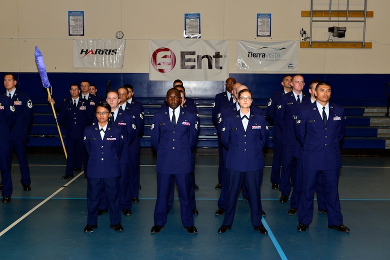 SCHRIEVER AIR FORCE BASE, Colo. - Members of the 21st Medical Group from Peterson AFB stand in formation during an assumption of command ceremony for the newly established 21st Medical Squadron June 22, 2012. (U.S. Air Force photo/Bill Evans)