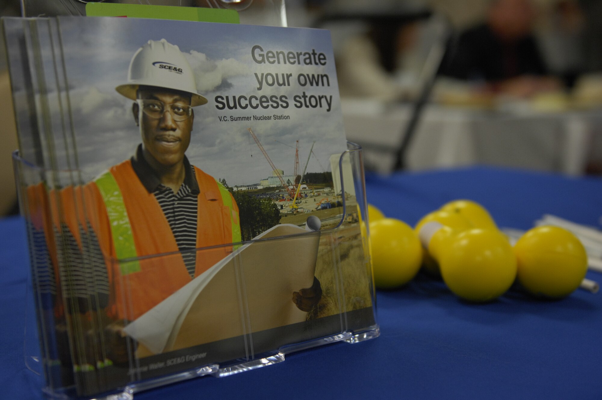 The Airmen and Family Readiness Center arranged a job fair for military members, their spouses and dependents at Shaw Air Force Base, S.C., June 22, 2012. Businesses possessing open job positions, like Scana, a natural energy provider, set up booths at the fair. Universities also arrived with information for a total of 38 vendors. (U.S. Air Force photo by Airman 1st Class Krystal M. Jeffers/ Released)