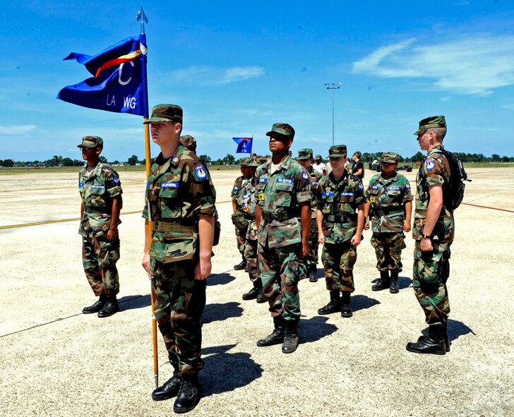 Civil Air Patrol cadets practice regulation marching at Barksdale Air Force Base, La., June 20. The cadets learn military protocol during the 2012 summer encampment from uniform wear, marching, and more. (U.S. Air Force photo/Airman 1st Class Joesph Pagan)(RELEASED)