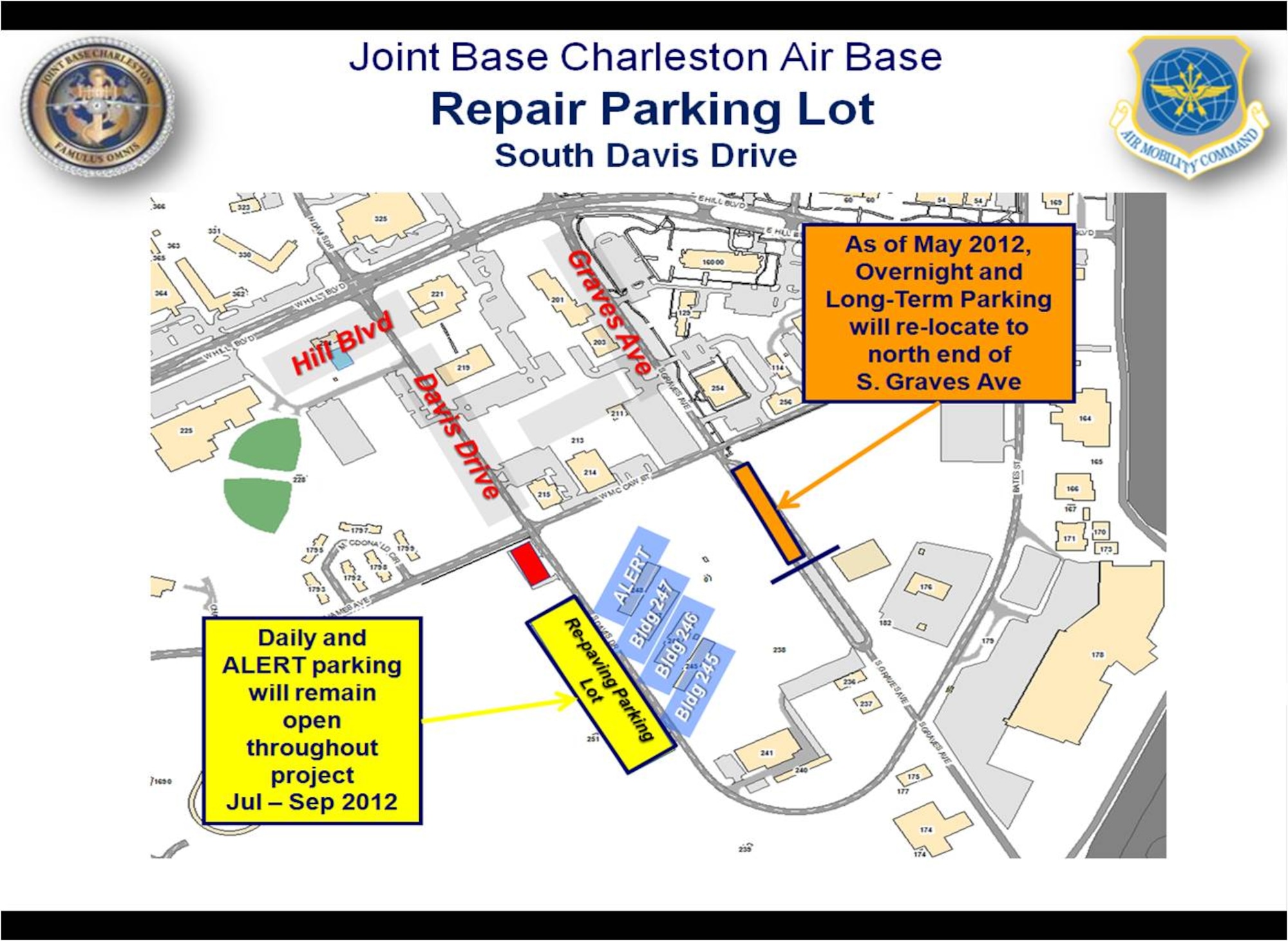 Be preparred for the parking lot on South Davis Dr., to be repaved.