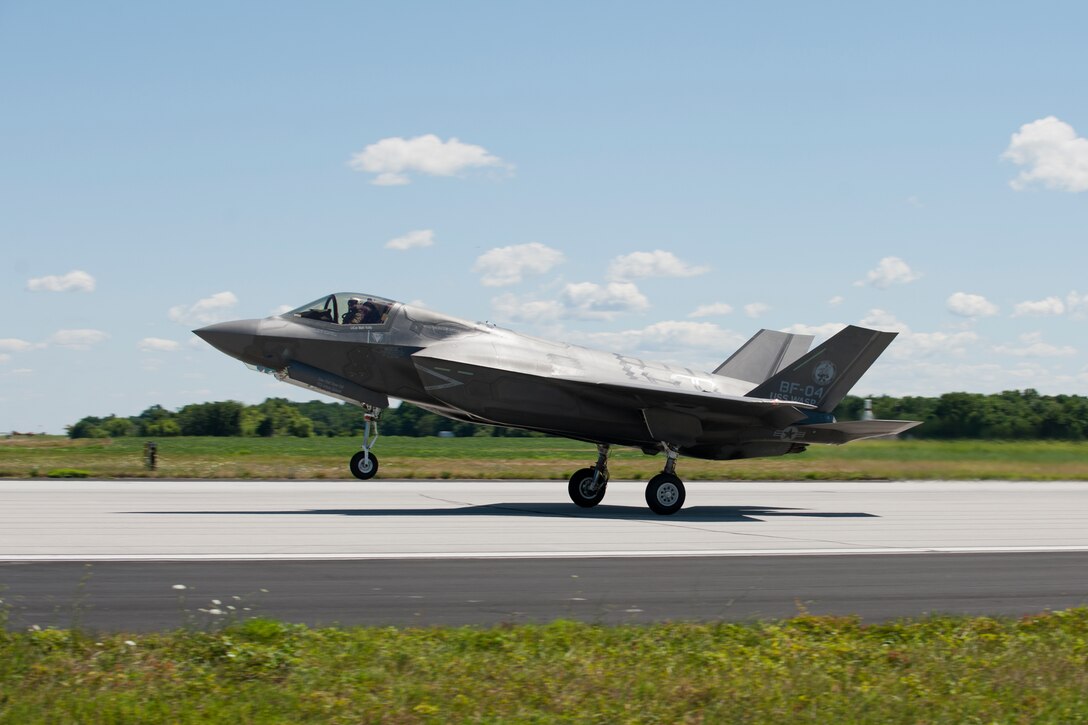 Marine test pilot Lt. Col. Fred Schenk begins his last scheduled F-35 test flight June 26 in BF-4 at Patuxent River, Md. Schenk concluded his tour as government flight test director June 29 and was the first pilot to land the short takeoff and vertical landing version of the F-35 Joint Strike Fighter on USS Wasp (LHD 1) in October 2011. The F-35B for the U.S. Marine Corps and international partners is capable of short takeoffs and vertical landings for use on amphibious ships or expeditionary airfields to provide air power to the Marine Air-Ground Task Force. The F-35B is undergoing test and evaluation at NAS Patuxent River prior to delivery to the fleet.