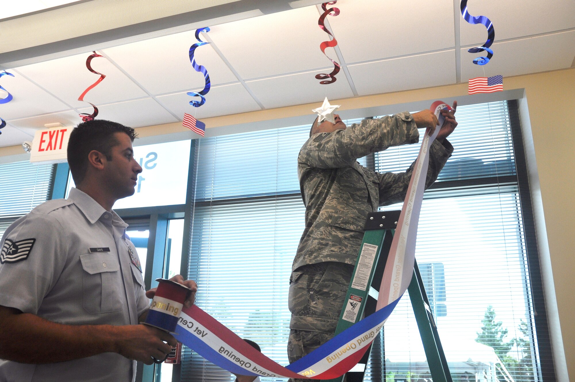 Students from class 12-5 at the Paul Airey Noncommissioned Officer Academy volunteered at the grand opening of the Bay County Veteran’s Center Saturday. 
The students helped set-up and tear down for the ceremony, escorted VIPs, directed traffic, assisted with seating, helped at the refreshment tables and passed out brochures. 
“We were happy to come out and help,” said Tech. Sgt. Raul Torres, a student at the Academy. “We wanted to help spread the word and support the new center.”
The new center will feature counseling services for veterans returning from combat, or for their family members, free of charge. Additionally, they will offer services for all sexual assault-related incidents that happened while veterans were on active duty. (U.S. Air Force photo by 2nd Lt. Andrea Valencia)