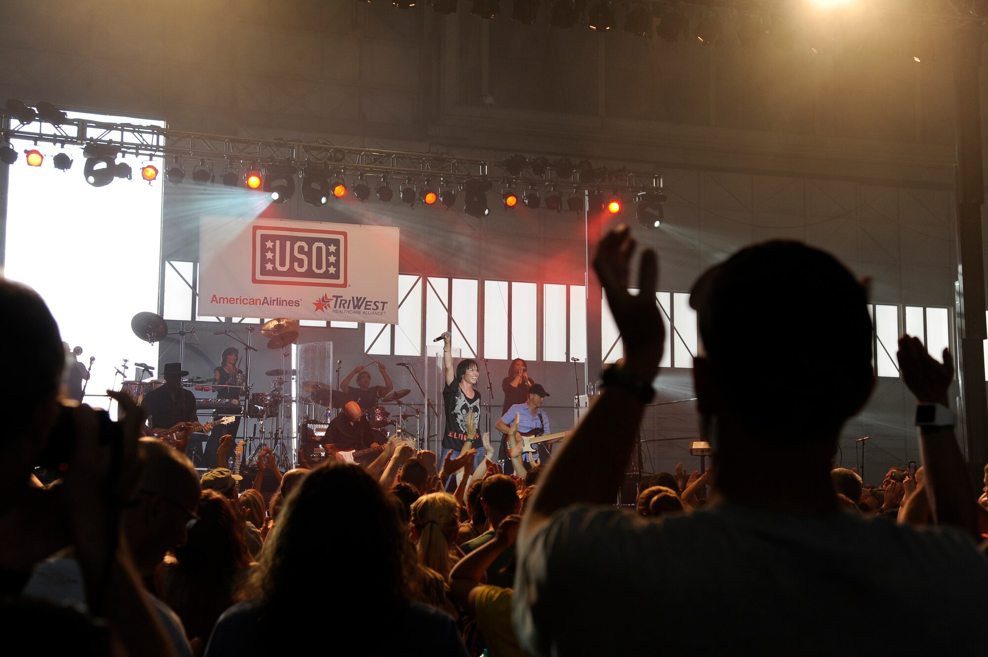 Gary Sinise with his Lt. Dan Band perform for service members and their families June 23, 2012, Eielson Air Force Base, Alaska. The Lt. Dan Band gave the audience many musical moments as they ran through two hours of a wide musical variety.  (U.S. Air Force photo/ Staff Sgt. Jim Araos)