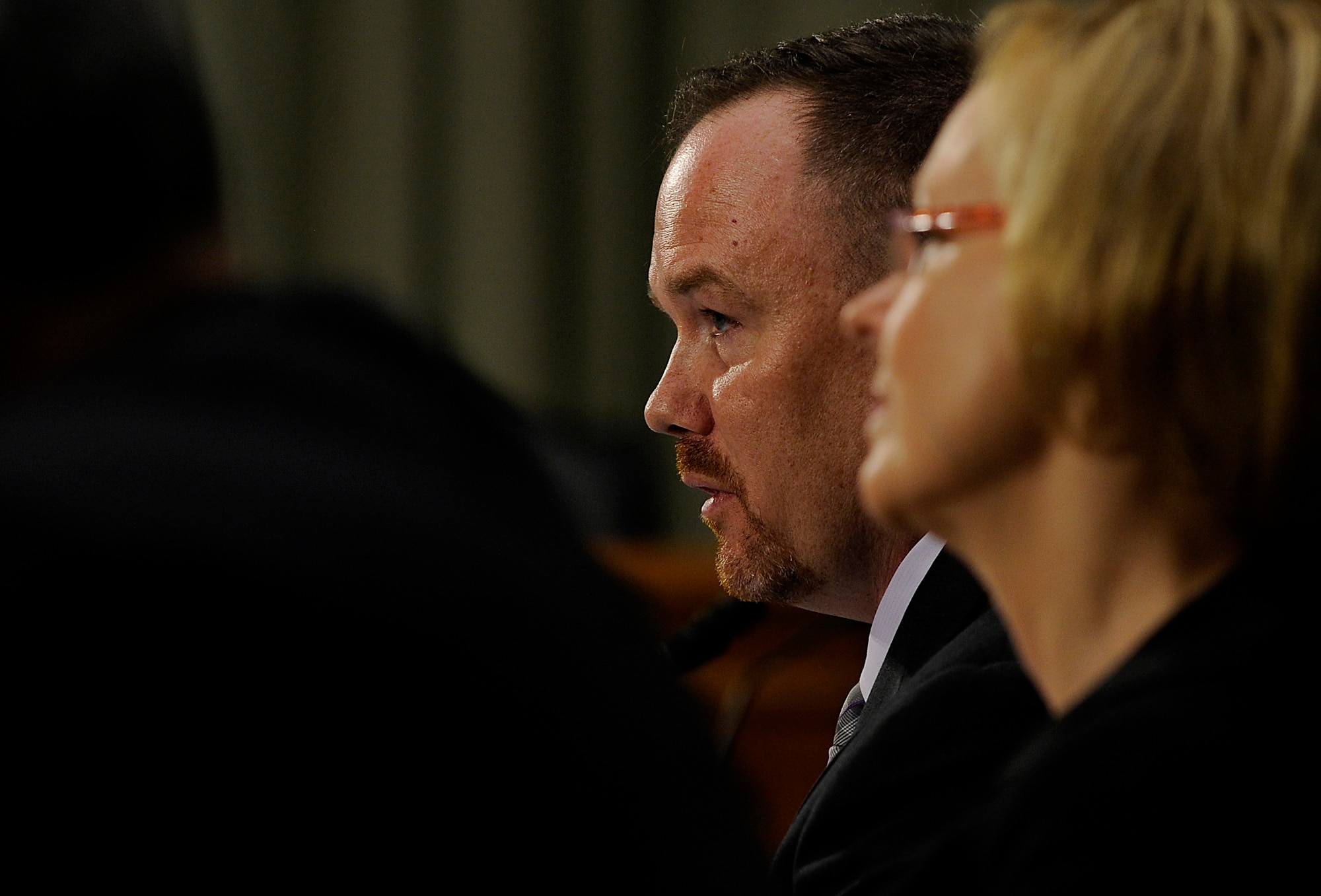 Jeremy Hilton testifies before the U.S. Senate Armed Services Subcommittee on Personnel in Washington, D.C., June 21, 2012. Hilton, who is married to Lt. Col. Renae Hilton, is an advocate for military families with special needs and is the Military Spouse of the Year for 2012. (U.S. Air Force photo/Scott M. Ash)