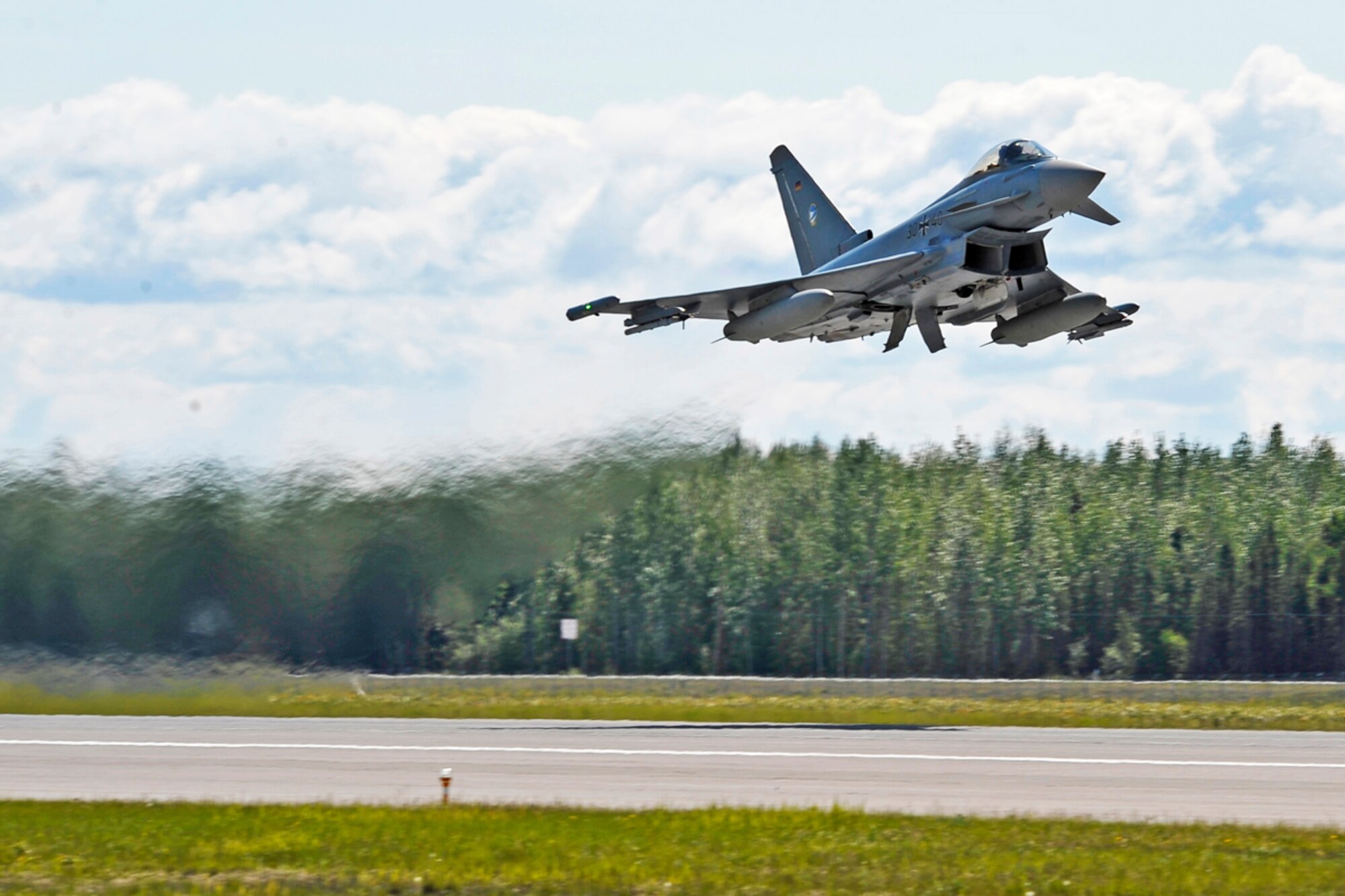 A German Air Force Eurofighter Typhoon launches from the runway June 4. (U.S. Air Force photo/Staff Sgt. Miguel Lara III)