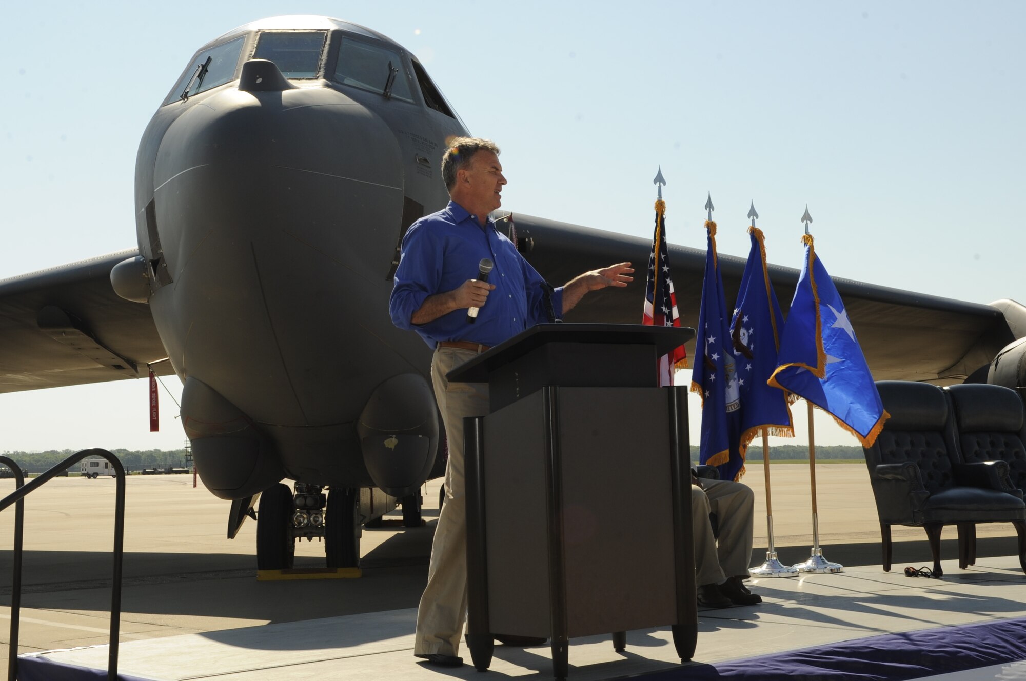 Tom Whittaker, guest speaker, shared his story with Air Force Global Strike Command Airmen during a ceremony here June 27 as part of the American300 "Never Quit" tour.  During the event, Whittaker explained how he overcame a life threatening injury with a "Never Quit" outlook, encouraging Airmen to do the same with the challenges they may face in life (U.S. Air Force photo by Airman 1st Class Joseph A. Pagán Jr.).  