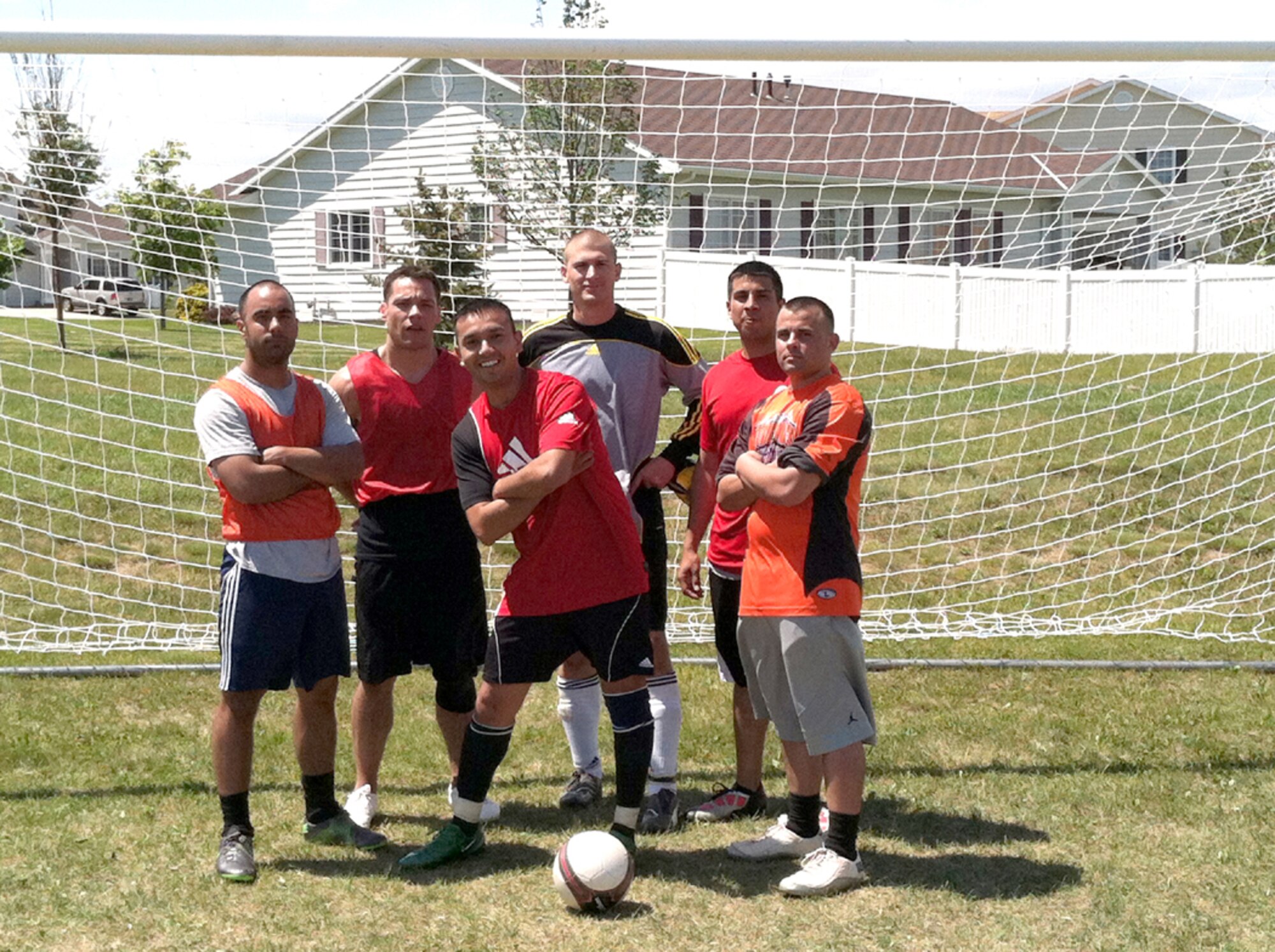 Eight teams competed in a 6-on-6 Soccer Tournament June 23. The 341st Security Forces Squadron, shown here, emerged as the champions in this single-elimination event. Pictured from left to right are 1st Lt. Joel Lobisser, Senior Airman Oscar D'Lassalas, Tech. Sgt. Eric Rethage, Staff Sgt. Jaime Gutierrez, Senior Airman Steffen Lopez and Senior Airman Nicolas Capriate. Also competing with the team but not pictured was Staff Sgt. Adam Ring. (U.S. Air Force courtesy photo)