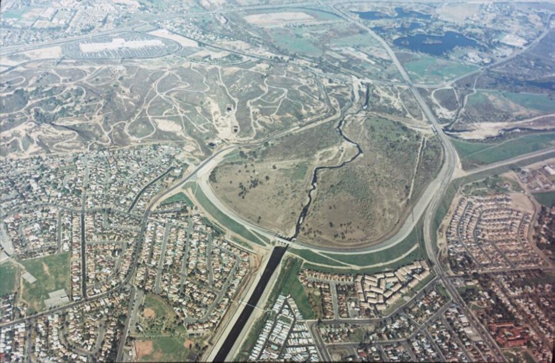 Aerial view of Whittier Narrows Dam.