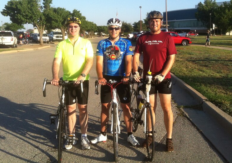 LAWTON, Okla. — Rick West, Braden West, and Brad Carter, employees from the U.S. Army Corps of Engineers Tulsa District Fort Sill Area Office, participated in the Tour of the Wichitas/Tom Chapman Memorial Ride, June 23, 2012. Chapman was a former Fort Sill Area Office employee who was fatally injured during last year's ride.