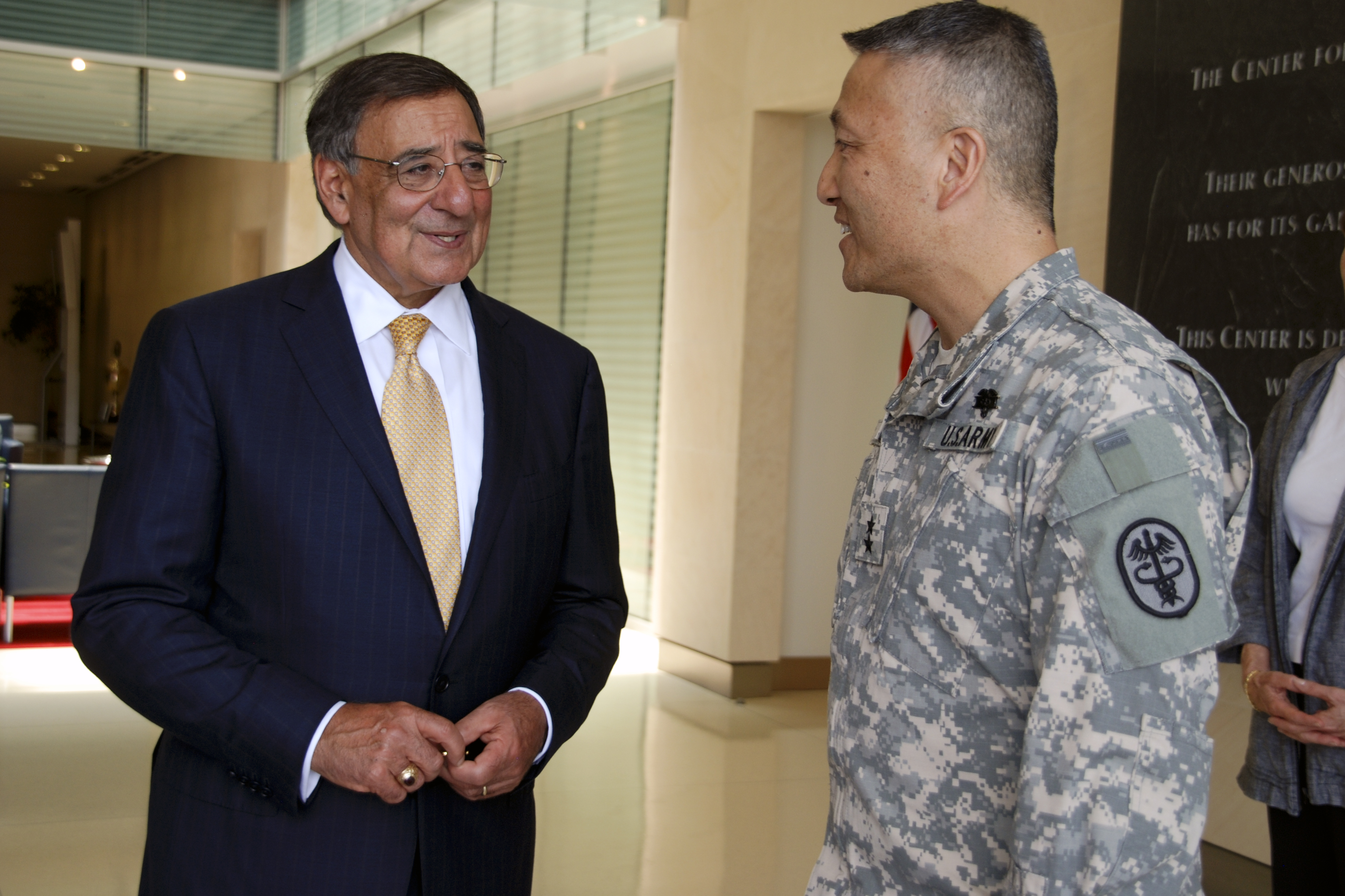 Defense Secretary Leon E Panetta Left Greets Army Maj Gen M Ted 