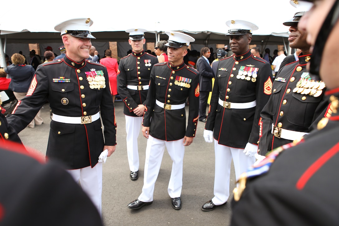 Sgt. Maj. Micheal P. Barrett, the 17th Sergeant Major of the Marine Corps, attends the Montford Point Marines Congessional Gold Medal Commemorative Ceremony at Marine Barracks Washington, Washington D.C., June 28, 2012.