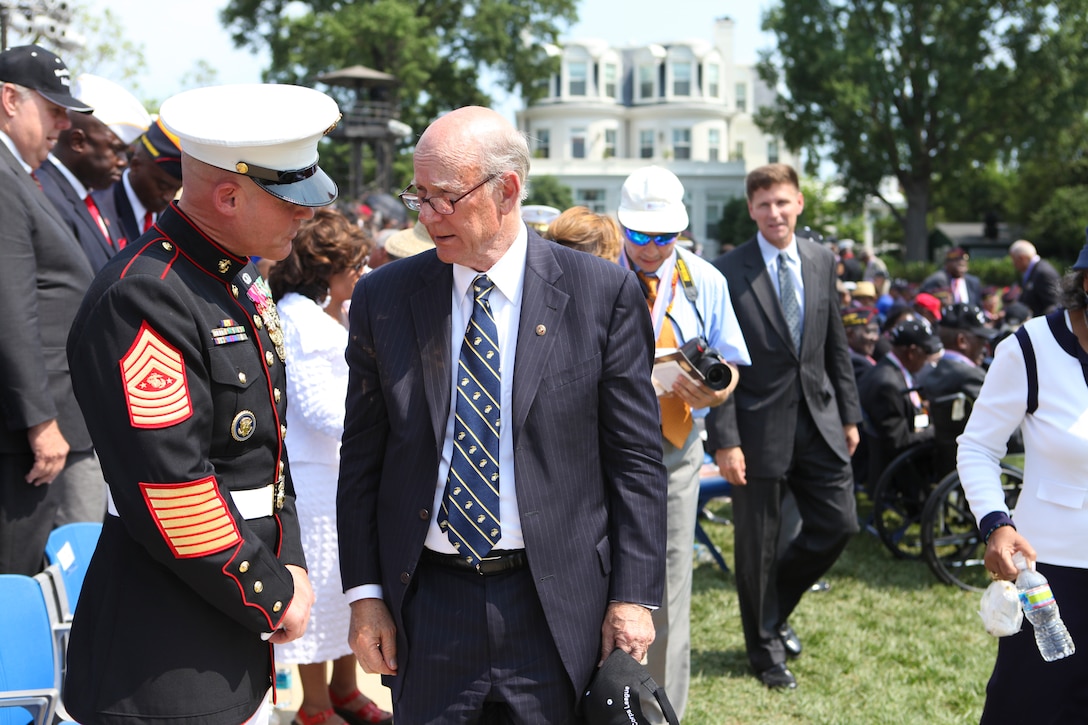 Sgt. Maj. Micheal P. Barrett, the 17th Sergeant Major of the Marine Corps, attends the Montford Point Marines Congessional Gold Medal Commemorative Ceremony at Marine Barracks Washington, Washington D.C., June 28, 2012.
