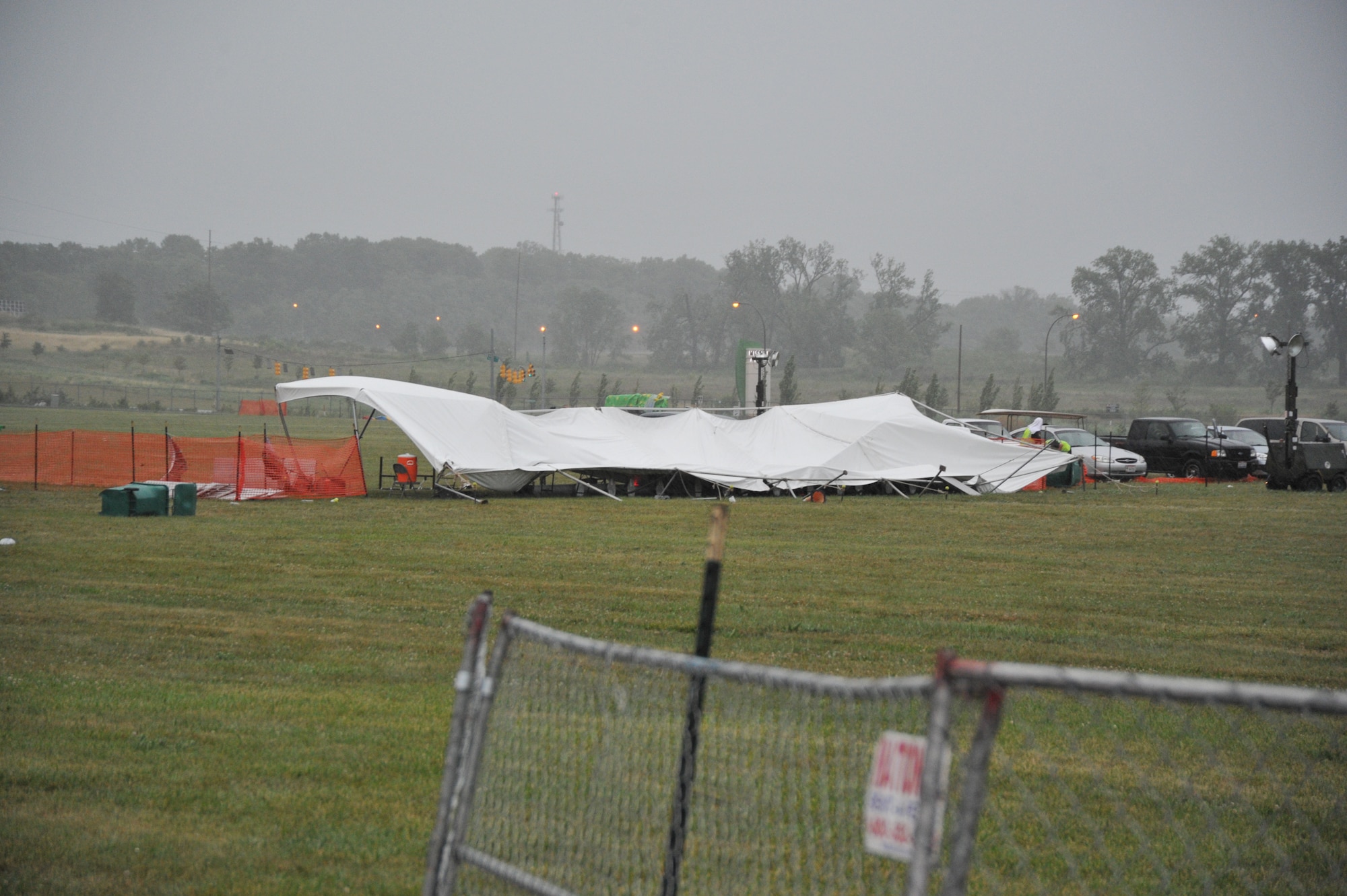 A small tent collapsed completely.  (Air Force photo by Ben Strasser)