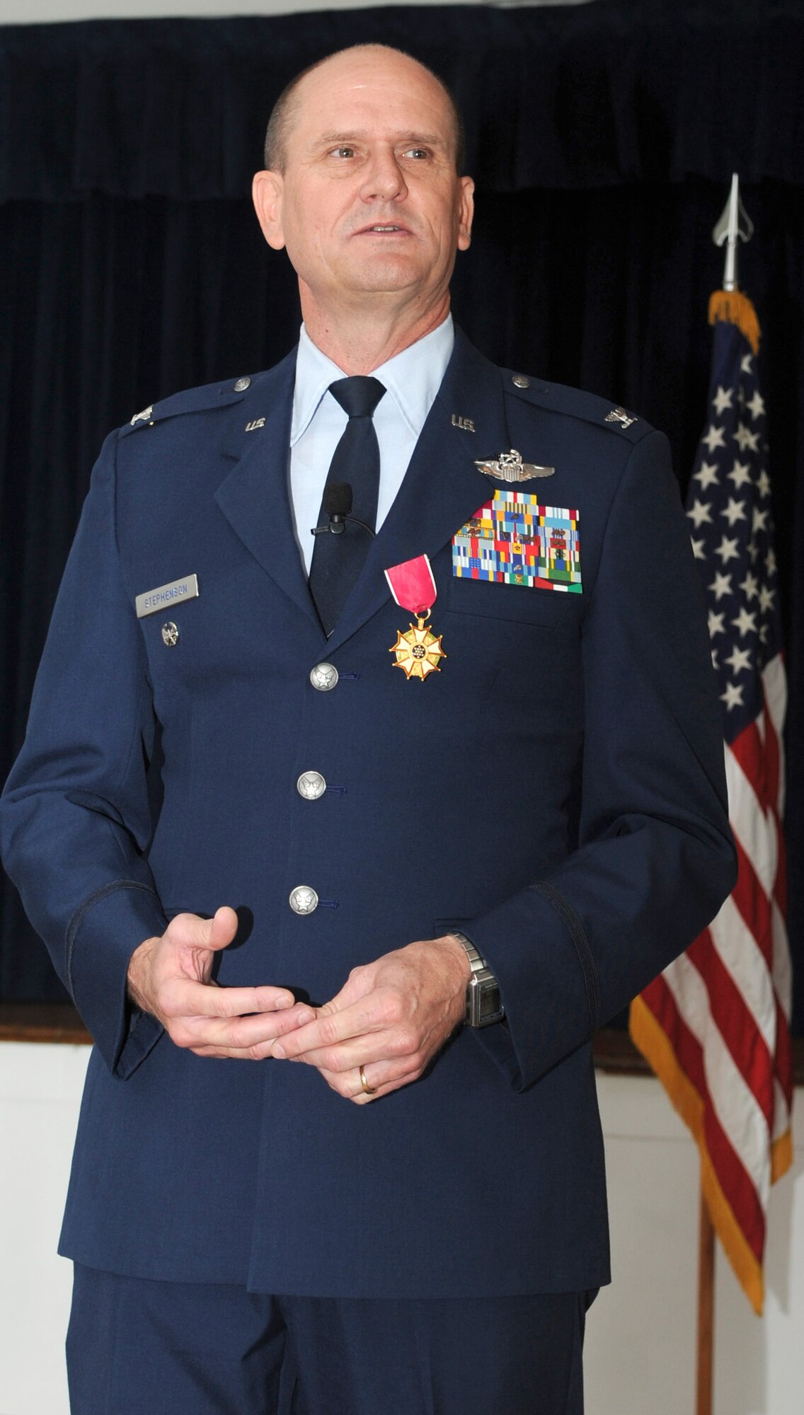 Air Force District of Washington Vice Commander Col. Jeffrey L. Stephenson speaks of his Air Force and life journey June 28, 2012 on Joint Base Andrews, Md. Stephenson retired from 27 years of service to the Air Force. 