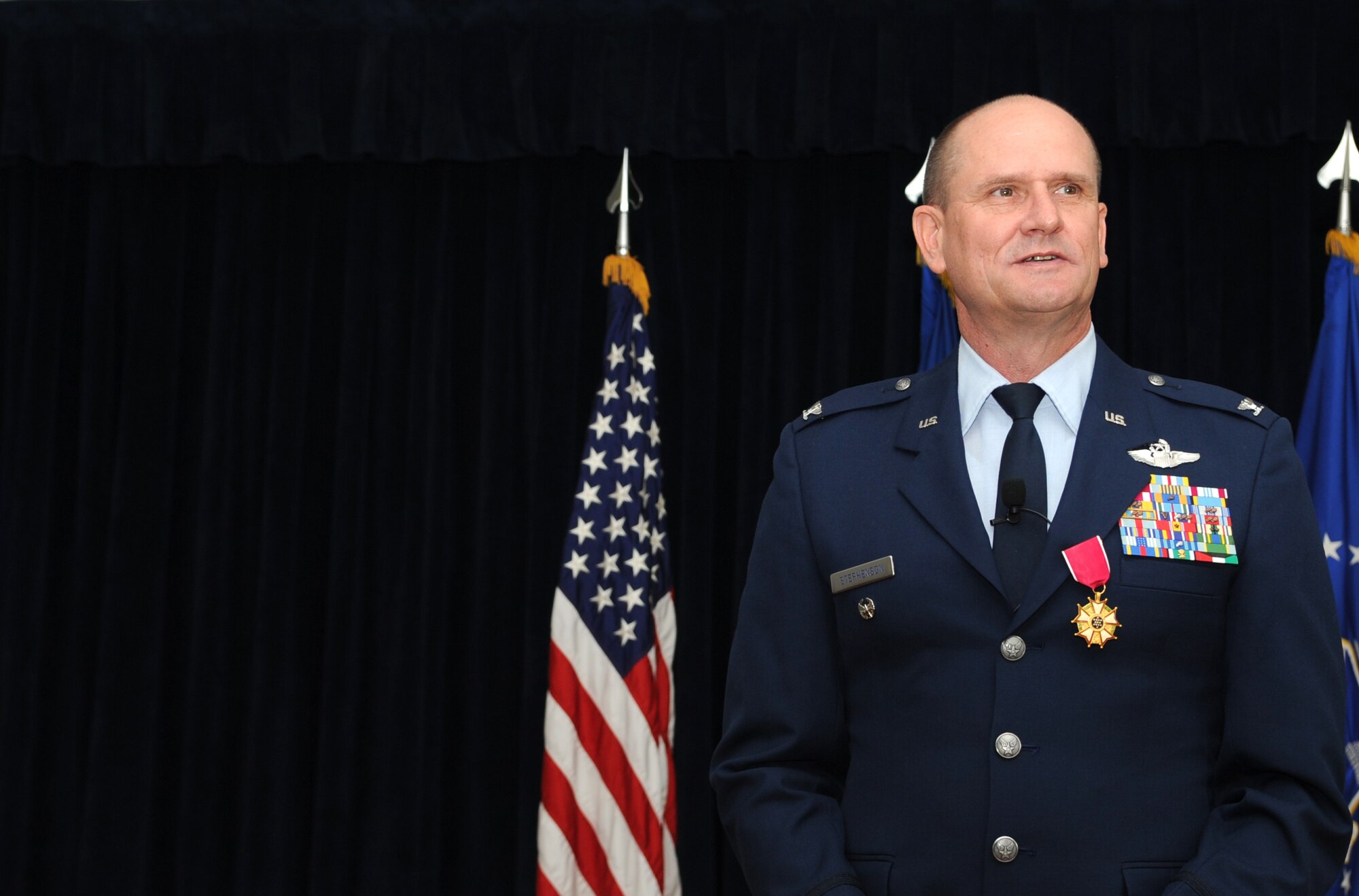 Air Force District of Washington Vice Commander Col. Jeffrey L. Stephenson speaks of his Air Force and life journey June 28, 2012 on Joint Base Andrews, Md. Stephenson retired from 27 years of service to the Air Force. 