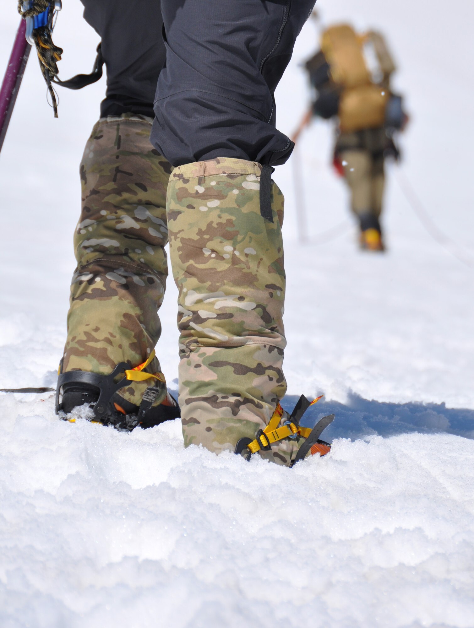 Pararescuemen from the 304th Rescue Squadron hike up a glacier on Mount Hood, Ore., June 27, 2012. The pararescuemen, who are stationed at Portland Air National Guard Base, practiced survival skills and search-and-rescue techniques during their weeklong training on the mountain.  (U.S. Air Force photo/Staff Sgt. Anna-Marie Wyant)