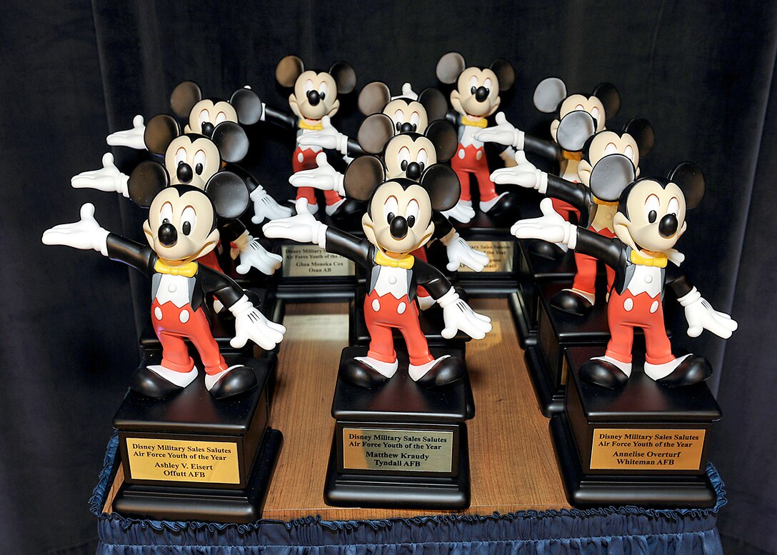 Disney "Mouscar" awards were given to the teens named major command youth of the year during the 2012 Air Force Boys & Girls Clubs of America Youth of the Year Award ceremony June 22 in the Pentagon auditorium in Washington, D.C. Fifty Air Force teens were recognized for their contributions to installation programs, families, schools and communities. (U.S. Air Force photo)