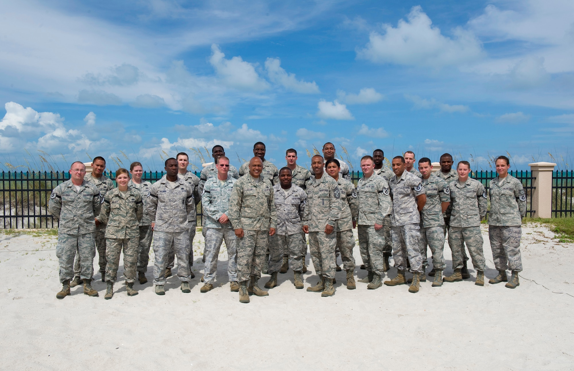 Brig. Gen. Anthony Cotton, 45th Space Wing commander, poses with the 2012 technical sergeant selects from Patrick AFB.