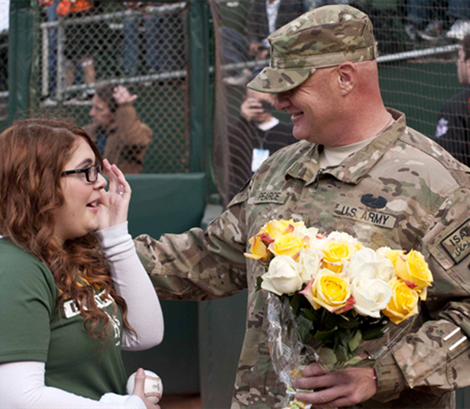 OAKLAND, Calif. — Allie Pearce celebrated her 16th birthday on June 22 by throwing out the ceremonial first pitch before the Oakland Athletics game against the San Francisco Giants at Oakland Coliseum. Her birthday was made a little less sweet since her father, Army Specialist Scott Pearce, is in Afghanistan for a year-long deployment. 
