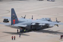 A Modular Airborne Fire Fighting System-equipped C-130 assigned to the North Carolina Air National Guard's 145th Airlift Wing arrives June 30 at Peterson Air Force Base, Colo. The 145th AW  joins the 153rd Air Expeditonary Group tasked with providing requested MAFFS assistance through out the Rocky Mountain area. (U.S. Air Force photo/Airman 1st Class Nichole Grady)
