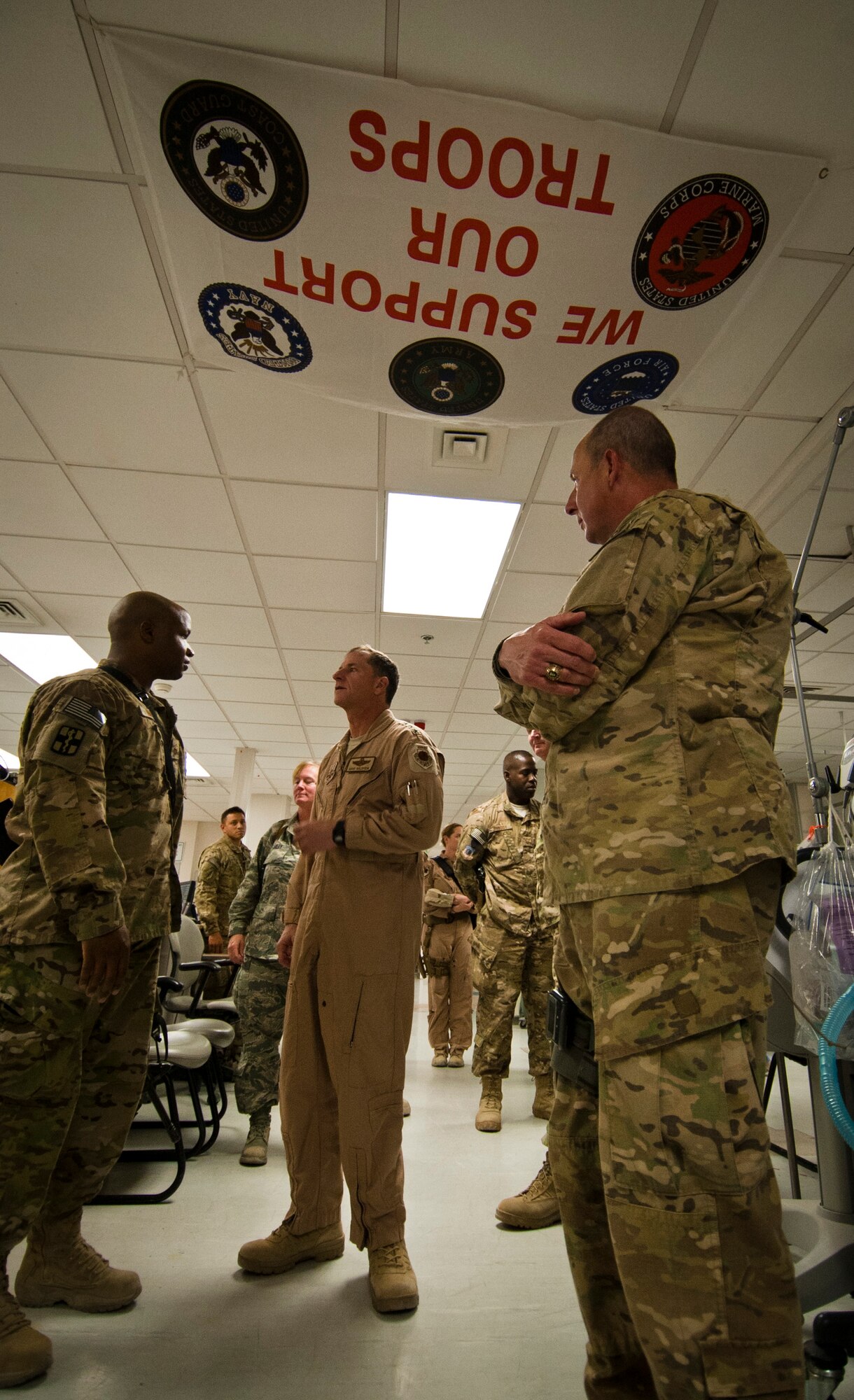 Lt. Gen. David Goldfein, U.S. Air Forces Central Combined Forces Air Component Commander, talks to members of the Craig Joint Theater Hospital at Bagram Airfield, Afghanistan, June 29, 2012. Goldfein expressed his appreciation to the members of CJTH for their hard work and dedication to saving the lives of injured military service members and Afghan civilians. (U.S. Air Force photo/Capt. Raymond Geoffroy)
