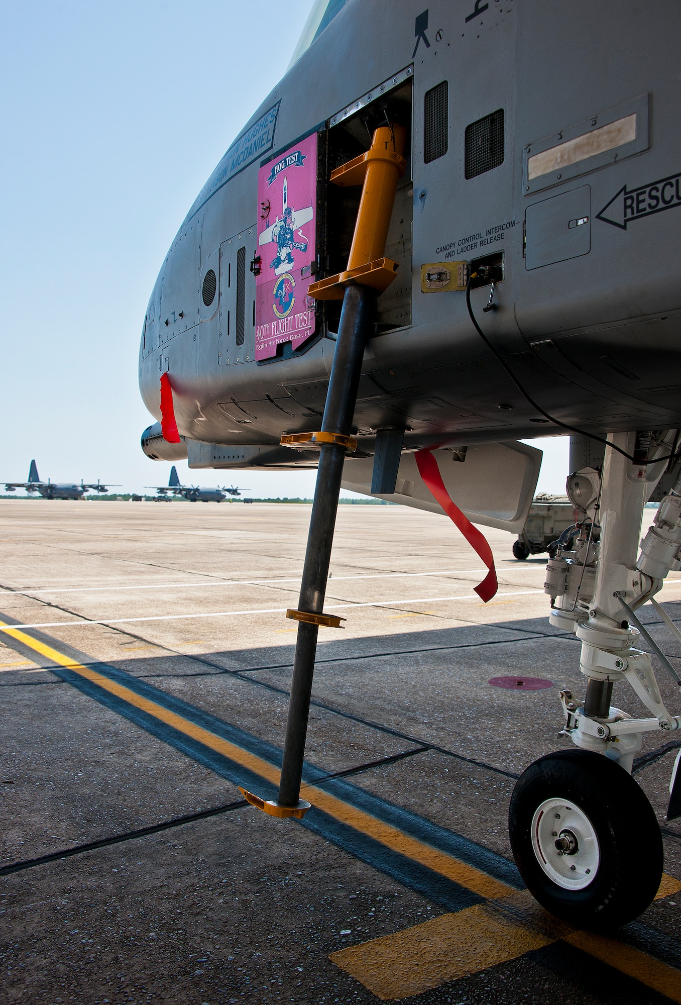 The A-10 Thunderbolt II waits for its next take off June 28 at Eglin Air Force Base, Fla.  The A-10's flight made history becoming the first-ever flight using an alcohol-derived fuel.  (U.S. Air Force photo/Samuel King Jr.)

